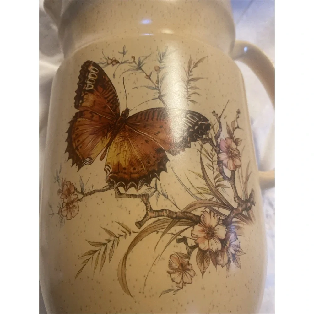 Vintage Treasure Craft Large Butterfly Stoneware Pottery Pitcher
